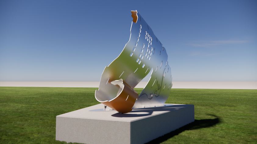 Aazhoge by Michael Belmore installed at Gordie Howe International