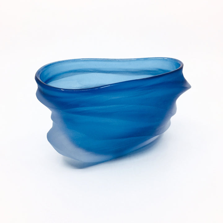 Undula Carved bowl in aqua. 