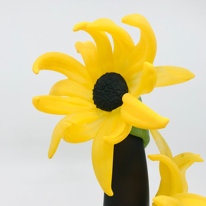 Medium Sprig Vase, with gold daisy on grey. 