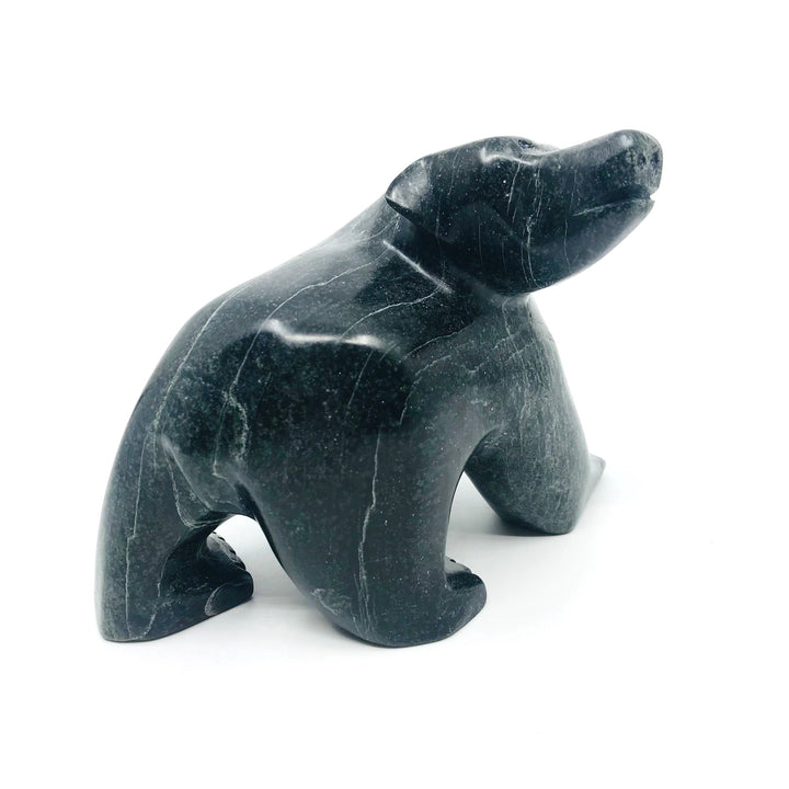 Walking Bear - Carved black serpentine bear sculpture