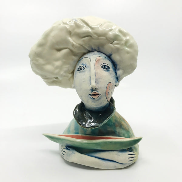 Lady with Red Boat, Ceramic Bust by Maria Moldovan