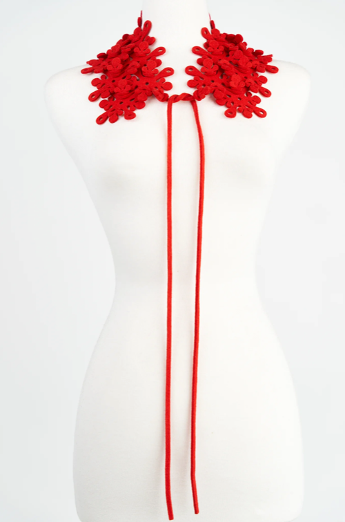 N15 RED Collar. Neckpiece of 100% wool felt created from interlocking forms