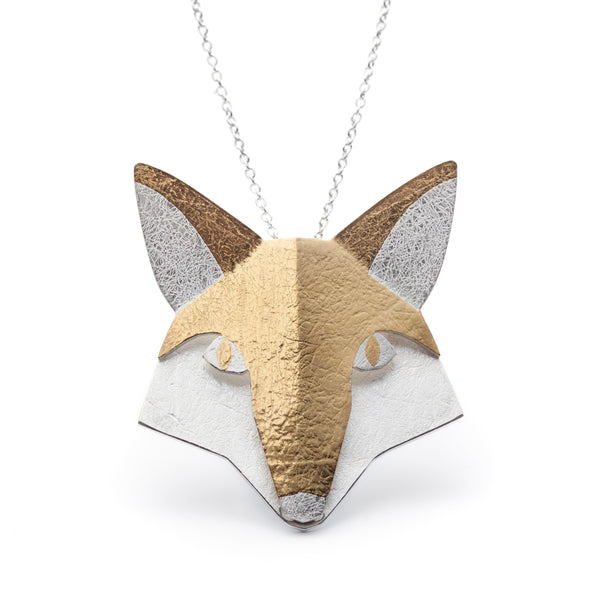 Pendant Renard: Fox pendant of sterling silver with 24k keumboo gold features.