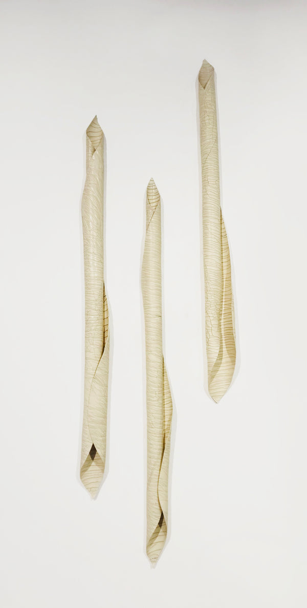 Hollow Reeds, 2023 - Grouping of 3 vertical porcelain wall works.