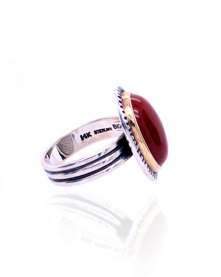 Ribbed Ring  Carnelian, 14K yellow gold and sterling silver 
