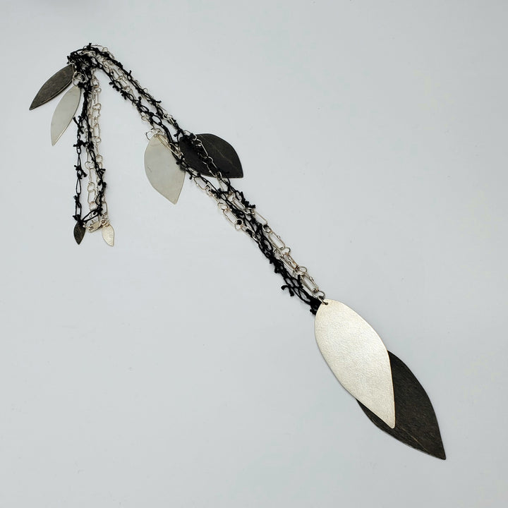 Large leaf black and white necklace for La Pai gallery