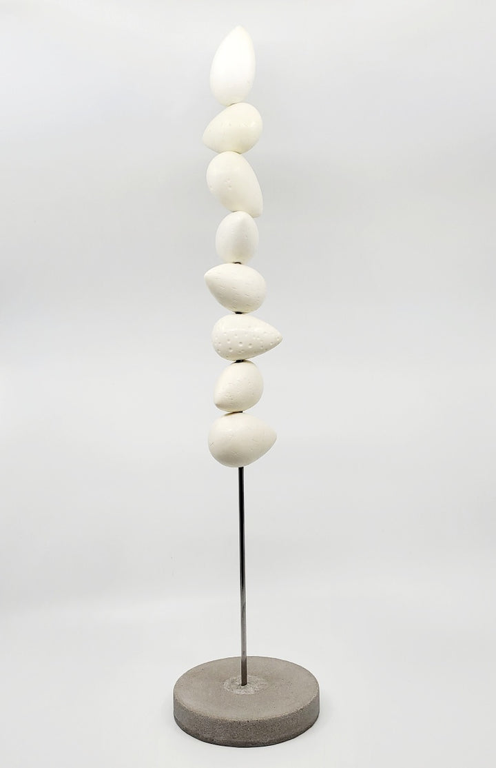 "Still form 1" - White resin forms on a steel and concrete base.  Measures approx. 57 cm in height and 14 cm in diameter.