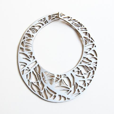 Arbro white necklace in laser cut neoprene by Black Lune.