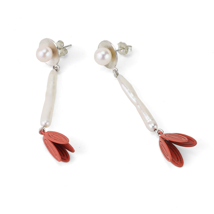 Strawberry Thief - Dangle Earrings, combining lively flowers with freshwater pearls.