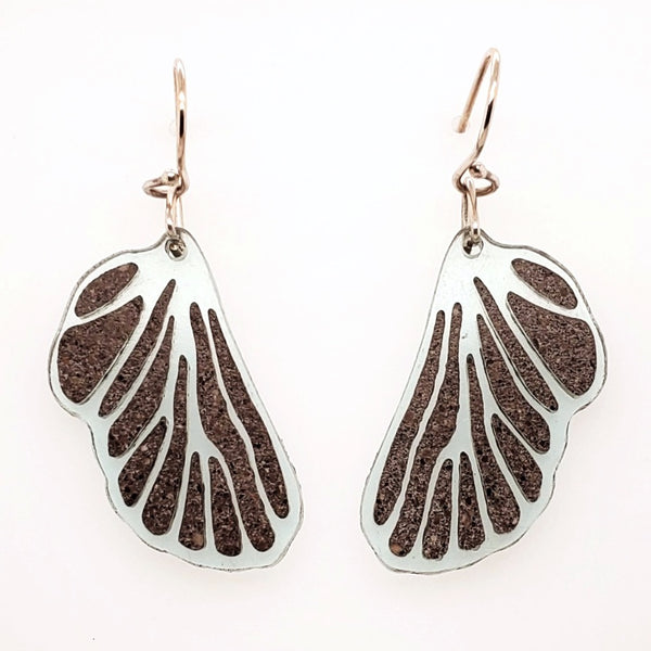 Cicada Wing Earrings. The smooth grey concrete is delicately inset in the clear glassy acrylic.