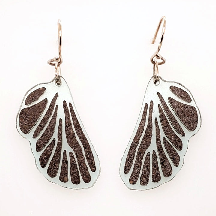 Cicada Wing Earrings. The smooth grey concrete is delicately inset in the clear glassy acrylic.