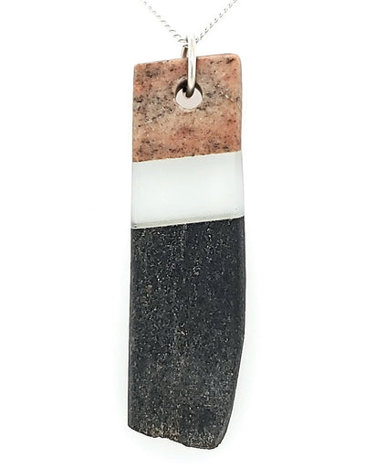 Rock and glass pendant on 18” sterling silver chain.