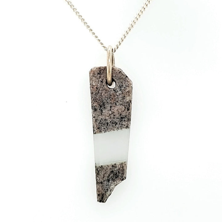 Canadian rock and industrial plate glass pendant on an  18" sterling silver chain.