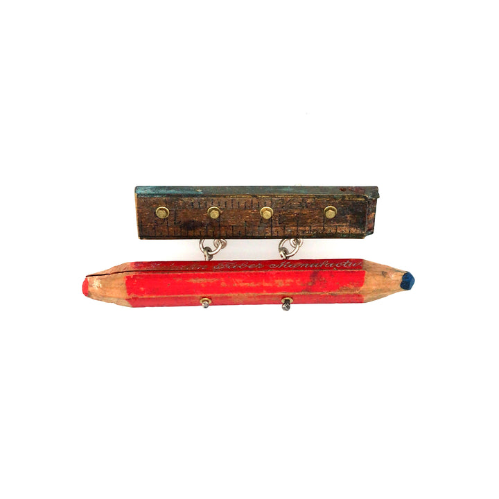Made to Measure brooch. This wearable mixed media assemblage combines vintage boxwood ruler, vintage pencil, brass fittings, and sterling silver findings. Each piece is unique. 8 x 3.5 cm