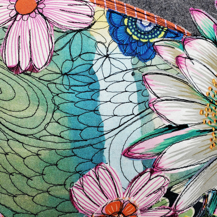 'Butterfly' Pillow, 10"x20". Cotton applique on wool melton.