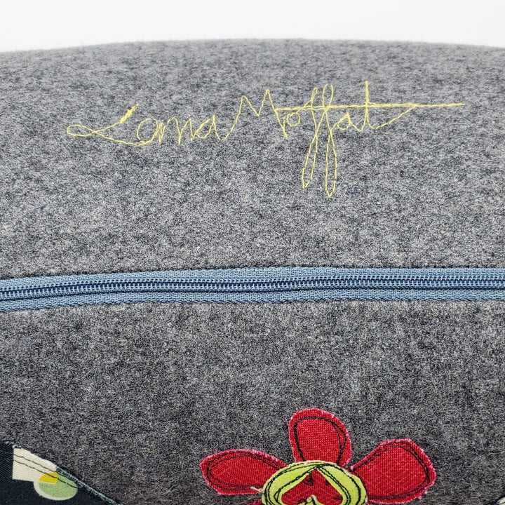 'Butterfly' Pillow, 10"x20". Cotton applique on wool melton.