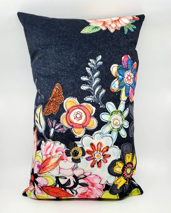 'Floral Garden' Velvet Pillow, 10"x20". 