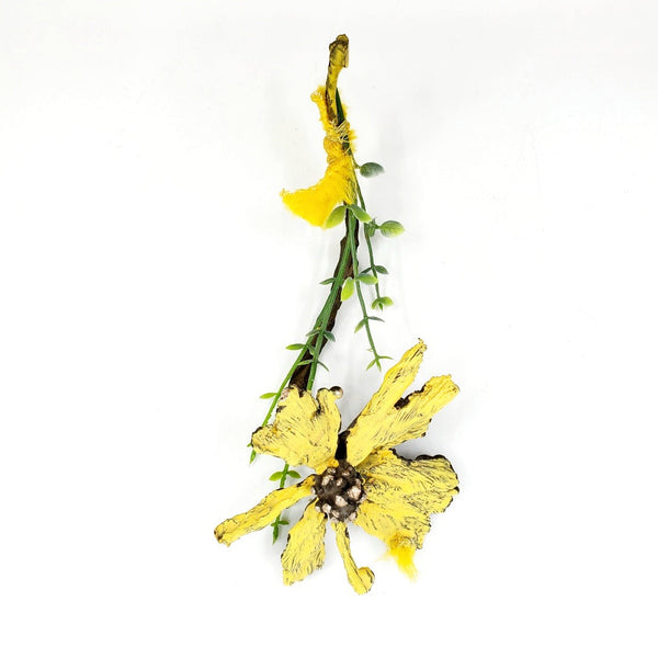 Wall Flower: Bronze and mixed medium flower sculpture, which hangs suspended from the wall or arches up from a flat surface.