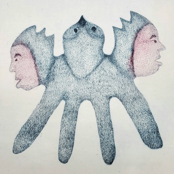 Shaman's Transformation - Two-tone etching by artist Annie Pitsiulak from Pangnirtung, Nunavut.