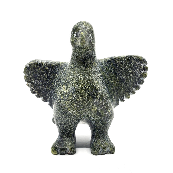 Bird, green serpentine carving by Joe Kuperqualuk from Cape Dorset, Nunavut.