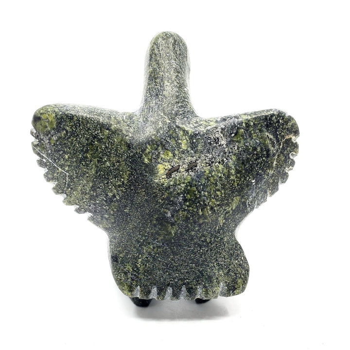 Bird, green serpentine carving by Joe Kuperqualuk from Cape Dorset, Nunavut.
