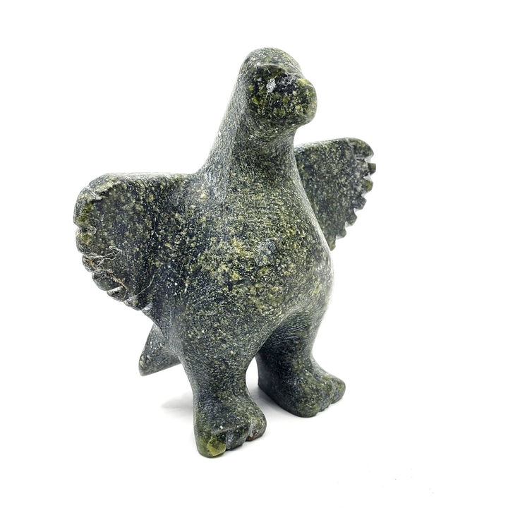 Bird, green serpentine carving by Joe Kuperqualuk from Cape Dorset, Nunavut.