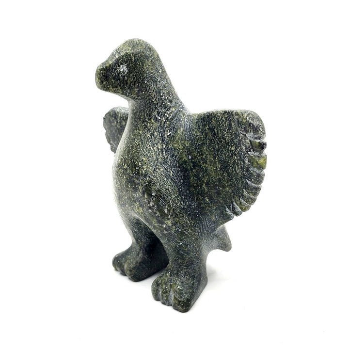Bird, green serpentine carving by Joe Kuperqualuk from Cape Dorset, Nunavut.