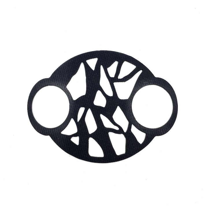 Ring laser cut from black EPDM rubber.