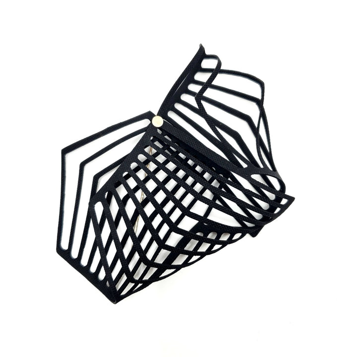 Pin laser cut from black EPDM rubber.