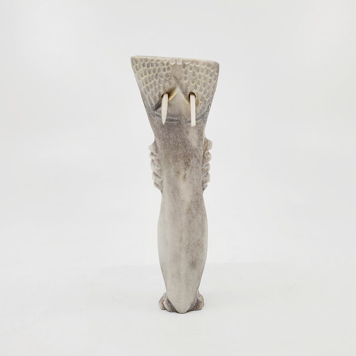 Antler Walrus, small caribou antler carving by Amie Kakee in Pangnirtung, Nunavut.