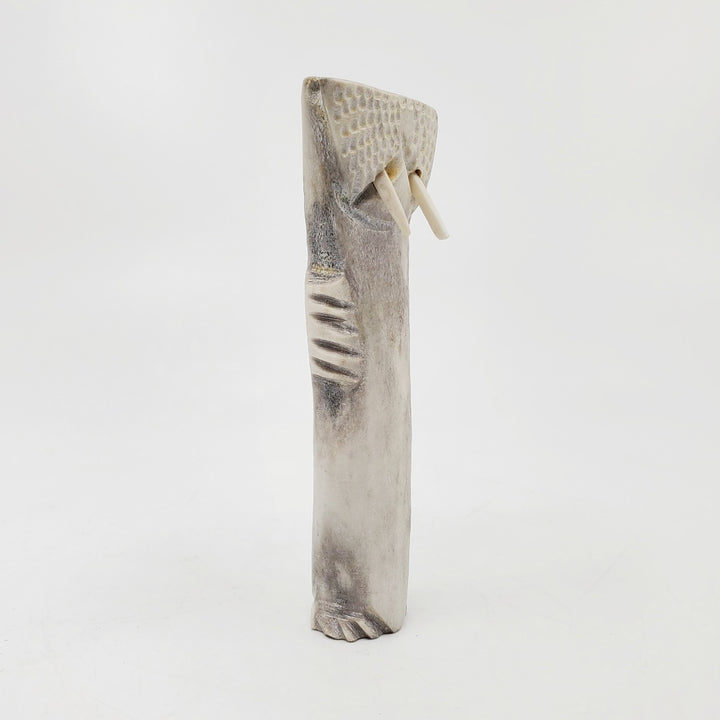 Antler Walrus, small caribou antler carving by Amie Kakee in Pangnirtung, Nunavut.