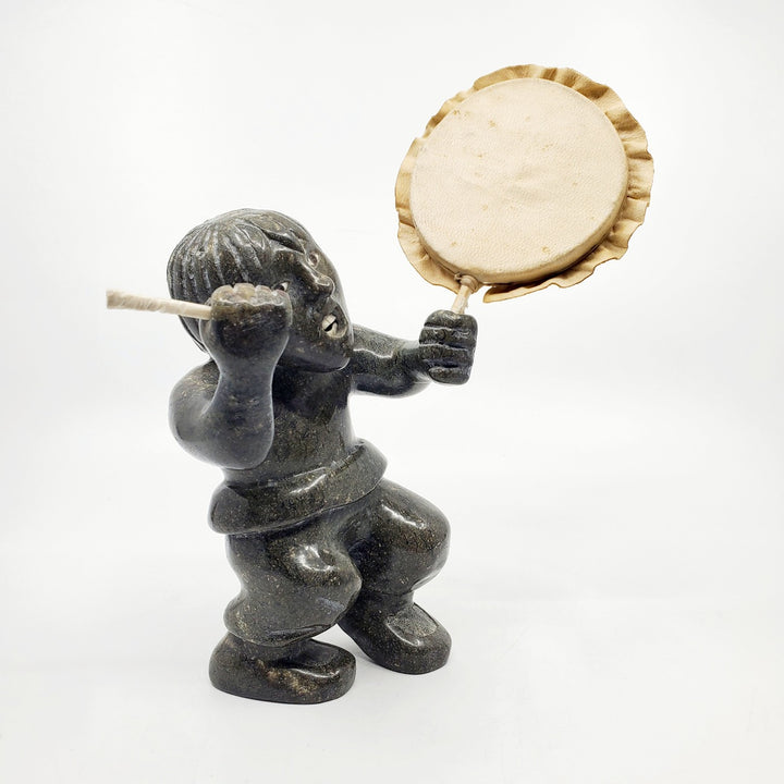 Drummer, serpentinite sculpture by artist Igah Hainnu of Clyde River, Nunavut. 