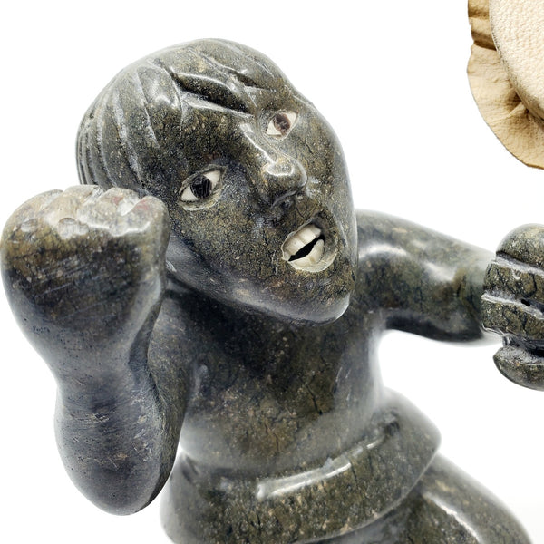 Drummer, serpentinite sculpture by artist Igah Hainnu of Clyde River, Nunavut. 
