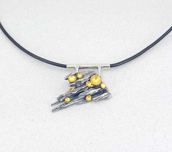 “Forest Floor” Pendant - Sterling silver pendant with 23k gold leaf, copper, and patina.