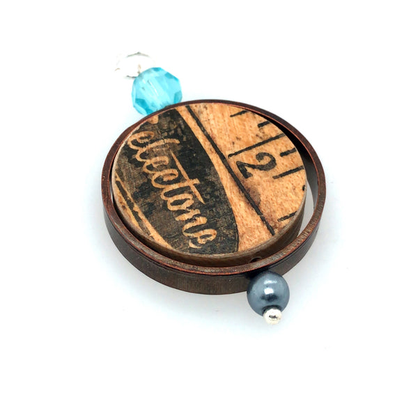 Made to Measure pendant. Round pendant combining vintage boxwood ruler, vintage beads, copper tube, and sterling silver findings.