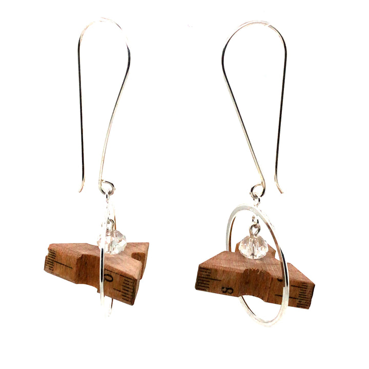 Made to Measure earrings. Round drop earrings combining vintage boxwood ruler, vintage beads, and sterling silver hooks. 