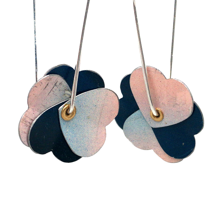 Tin Pansies in light pink and deep blue.