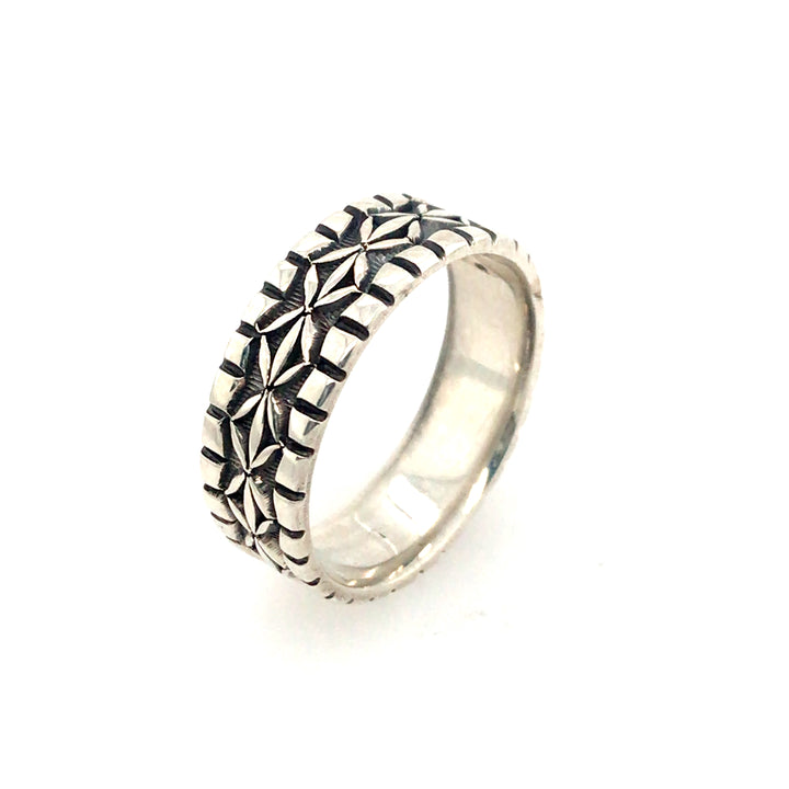 Hand stamped sterling silver ring.  Size 10.75