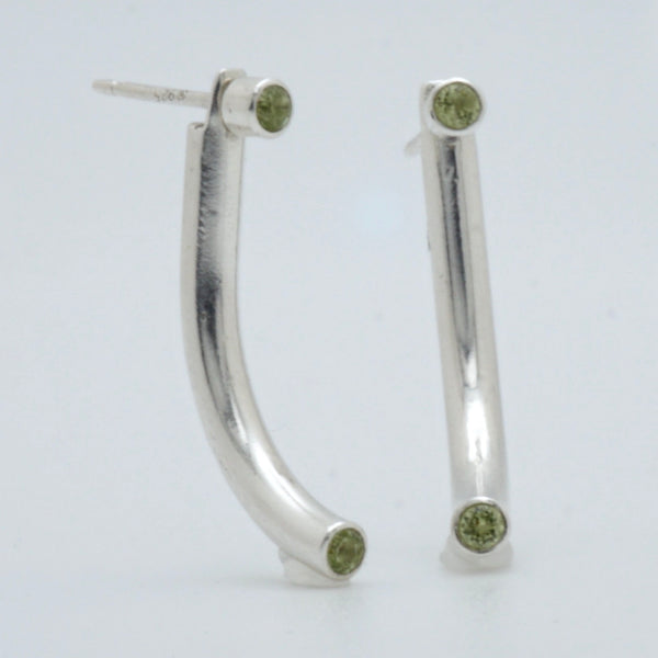Curved Silver Drop Earrings with Peridots by Brooklyn Soucie