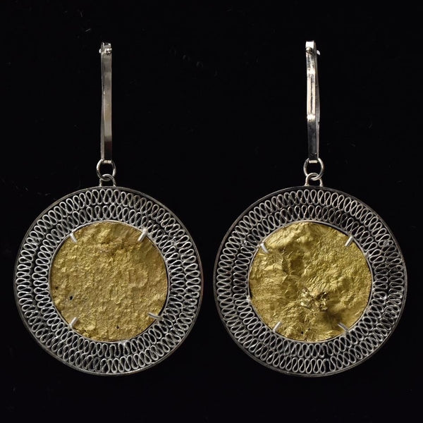 Moon Earrings in Silver Filigree and Brass by Siyu Dong