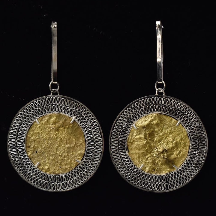 Moon Earrings in Silver Filigree and Brass by Siyu Dong