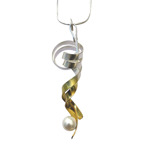 Gold And Silver Knot Pendant With Pearl by Tomoe Akiba