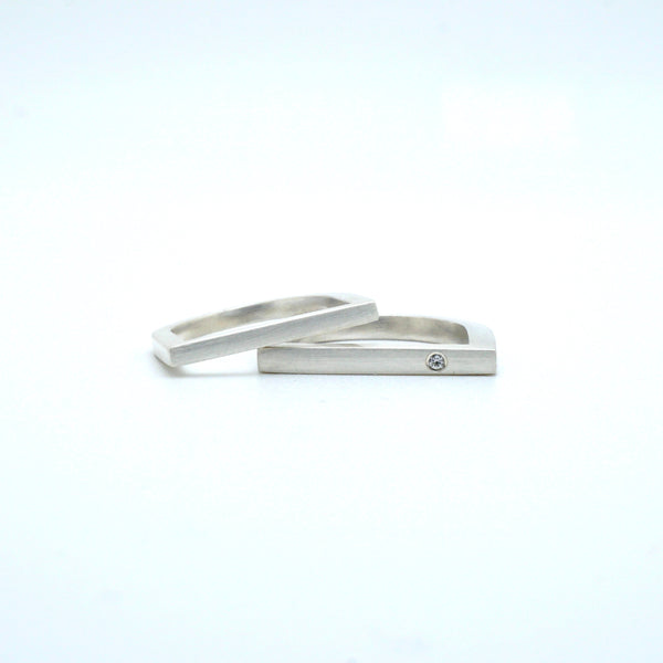 Sapphire and Silver Square Ring pair by Brooklyn Soucie