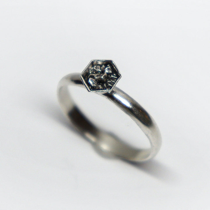 Hexagon Rock Textured Ring in Sterling Silver by MinSeo Whee