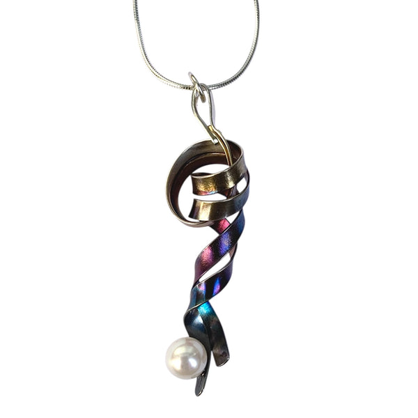 Twilight Purple and Blue Knot Pendant With Pearl by Tomoe Akiba
