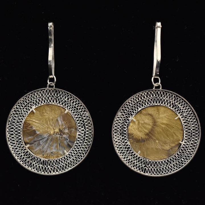 Moon Earrings in Silver Filigree and Brass by Siyu Dong