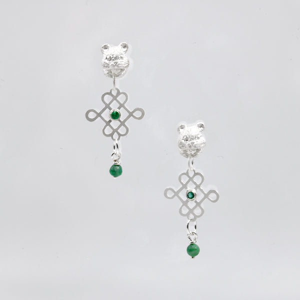 Squireow Amulet Silver Earrings with Emerald and Jade by Melody Juthamongkol