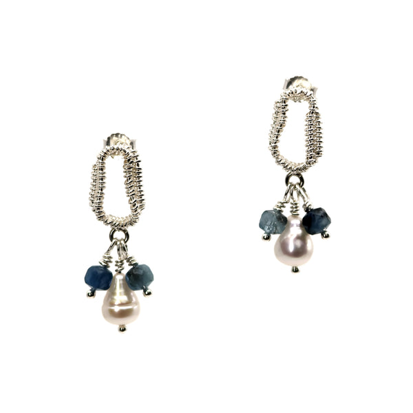  Sterling silver, pearl & aquamarine earrings