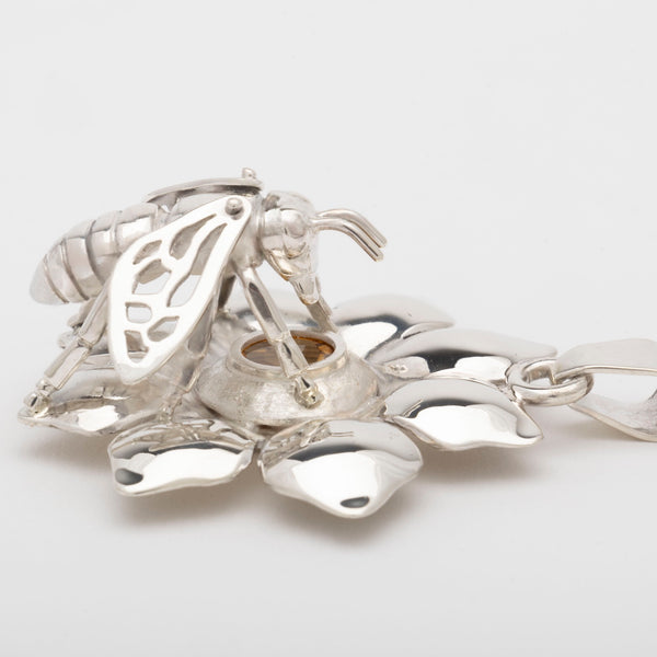 The Bee and Its Eternal Flower, Sterling and Citrine Pendant by David Gomez - close up