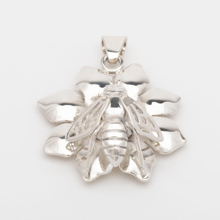 The Bee and Its Eternal Flower, Sterling and Citrine Pendant by David Gomez - top view